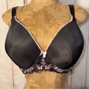 Adore Me Black Bra with Pink Trim